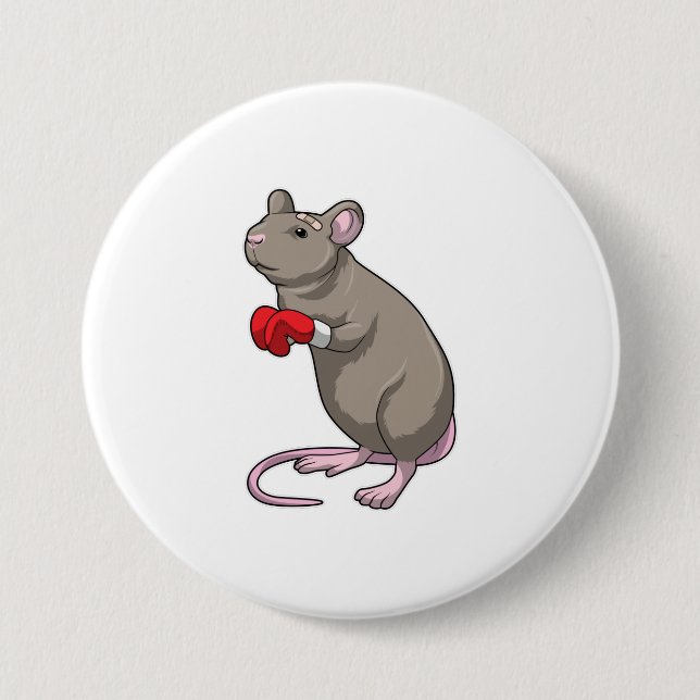 Macaron Rond 7,6 Cm Souris à Boxing avec gants de Boxing (Devant)