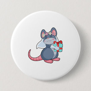 Macaron Rond 7,6 Cm Souris comme mariée avec voile et cadeau.PNG