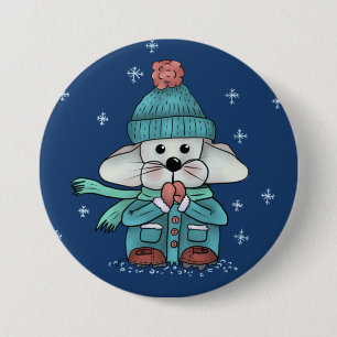 Macaron Rond 7,6 Cm Souris dans la neige