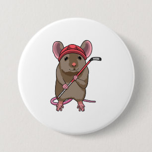 Macaron Rond 7,6 Cm Souris de hockey sur glace avec bâton de hockey su