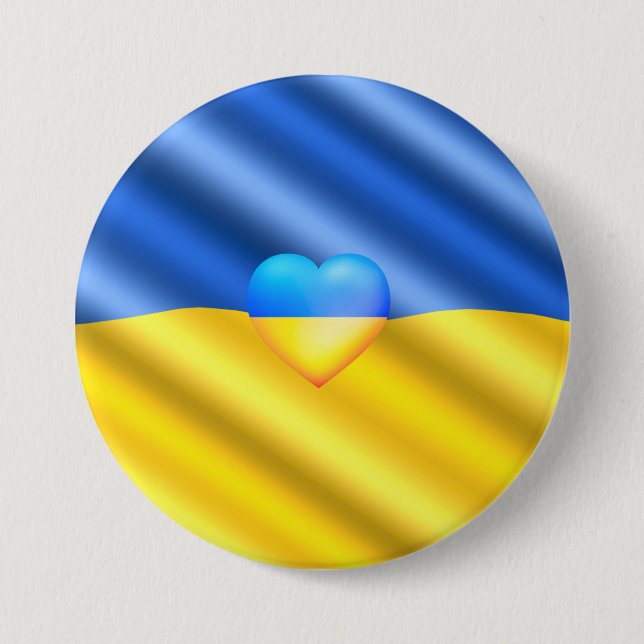 Macaron Rond 7,6 Cm Soutenez Ukraine Freedom Peace Heart - Ukraine Fla (Devant)