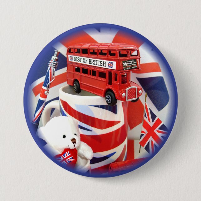 Macaron Rond 7,6 Cm Souvenirs britanniques ~ Bouton (Devant)