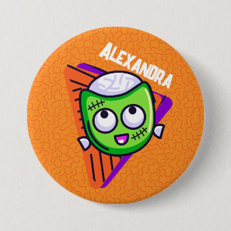Macaron Rond 7,6 Cm Spooktacular Personalized Zombie Button - orange