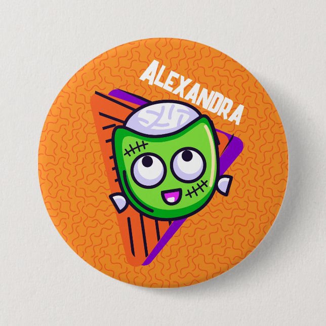 Macaron Rond 7,6 Cm Spooktacular Personalized Zombie Button - orange (Devant)