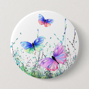 Macaron Rond 7,6 Cm Spring Joy - Papillons colorés volant dans la natu