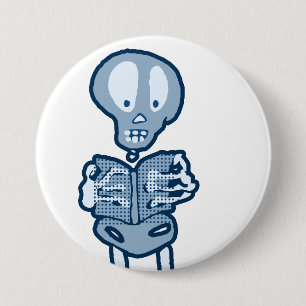 Macaron Rond 7,6 Cm Squelette littéraire Ethan fasciné avec livre