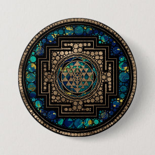 Macaron Rond 7,6 Cm Sri Yantra/marbre et or de Sri Chakra