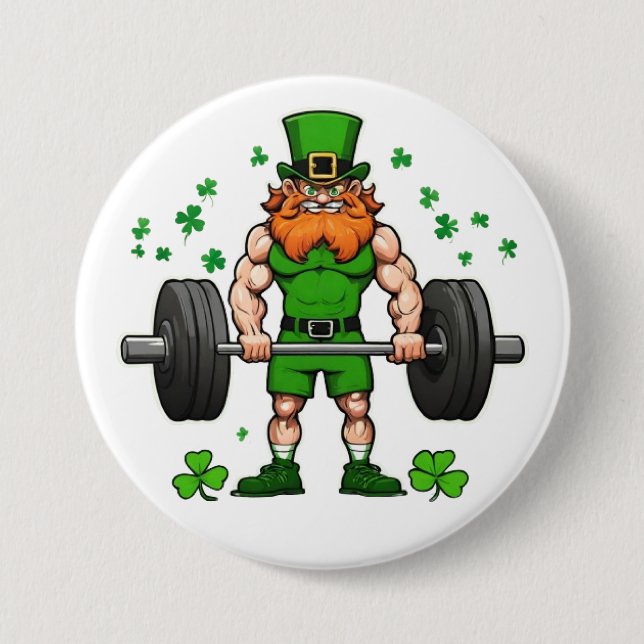 Macaron Rond 7,6 Cm St. Patrick's Day Drôle Leprechaun Barbell Gym (Devant)