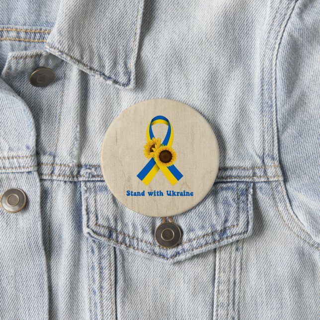 Macaron Rond 7,6 Cm Stand With Ukraine Support Ribbon (En situation)