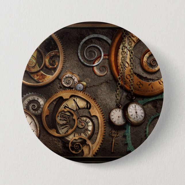 Macaron Rond 7,6 Cm Steampunk - résumé - temps est compliqué (Devant)