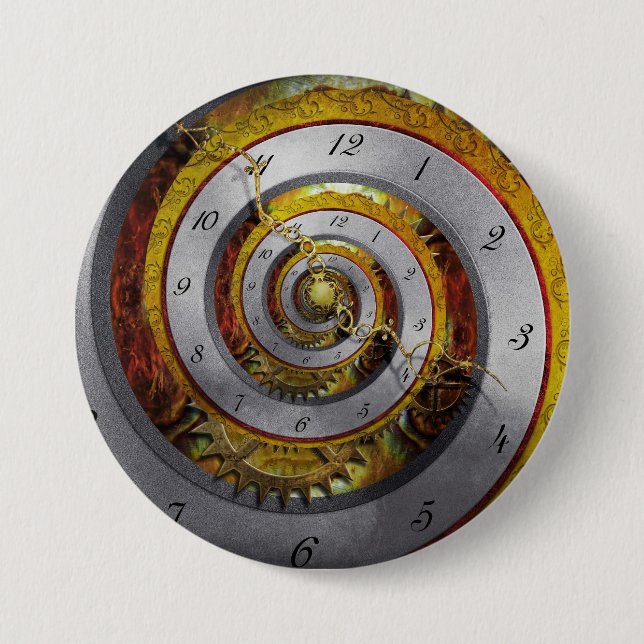 Macaron Rond 7,6 Cm Steampunk - spirale - temps infini (Devant)