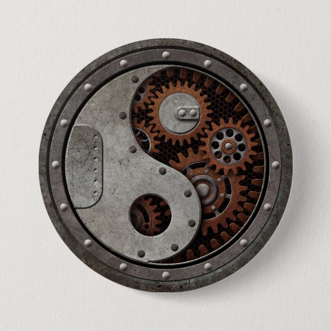 Macaron Rond 7,6 Cm Steampunk Yin Yang (Devant)
