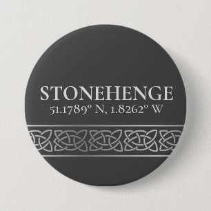 Macaron Rond 7,6 Cm Stonehenge Latitude Longitude foncé