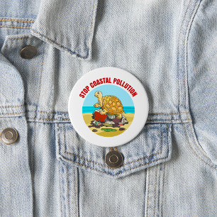 Macaron Rond 7,6 Cm Stop Coastal Pollution Sea Turtle De l'environneme