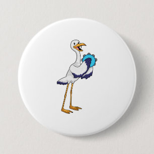 Macaron Rond 7,6 Cm Stork en musicien avec Tambourine