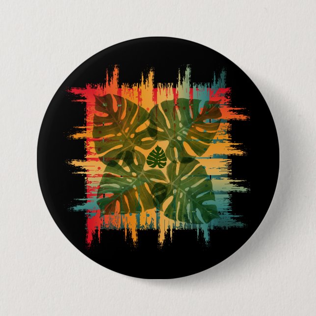 MACARON ROND 7,6 CM SUNSET LEAFY TROPICAL (Devant)