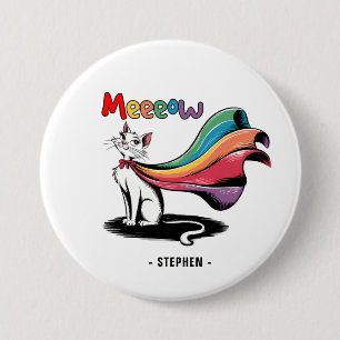 Macaron Rond 7,6 Cm Super Cat Meeeow - Rainbow Cape Pride Cat