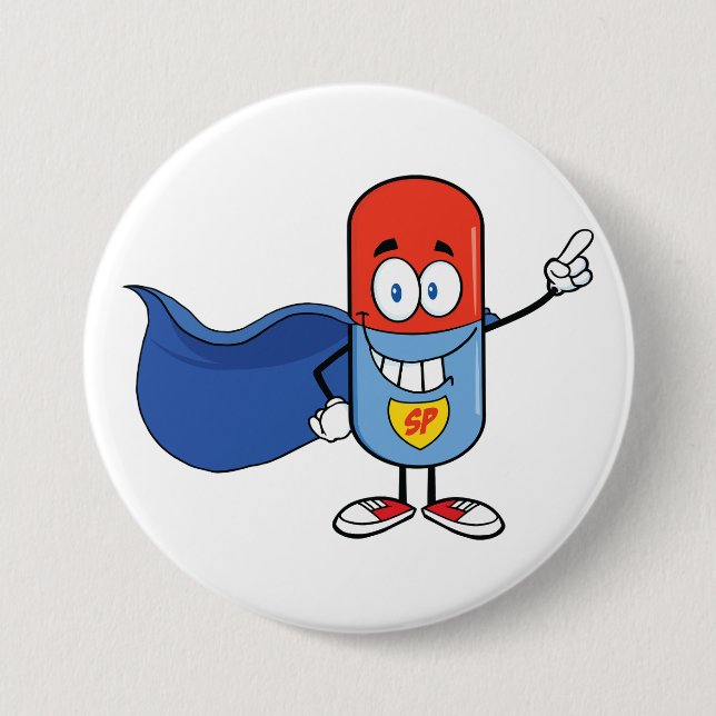 Macaron Rond 7,6 Cm Super Pill Cartoon Hero Character (Devant)