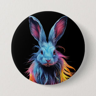 Macaron Rond 7,6 Cm Superbe Lapin Bleu en feu