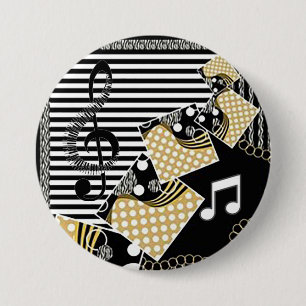 Macaron Rond 7,6 Cm Sur un bouton amusant de note musicale