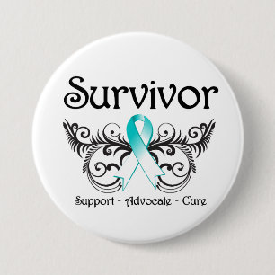 Macaron Rond 7,6 Cm Survivant Deco floral de cancer du col de l'utérus