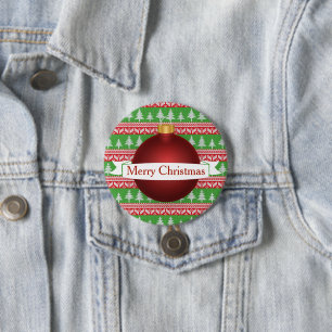 Macaron Rond 7,6 Cm Sweater de Noël Festif Imprimer & Ornement Rouge