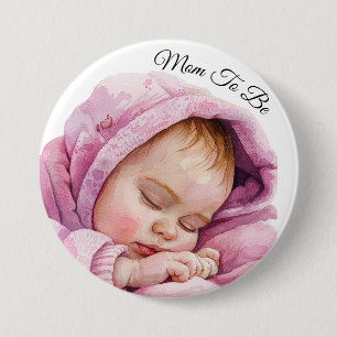 Macaron Rond 7,6 Cm Sweet Baby Girl Aquarelle attentive Maman à être