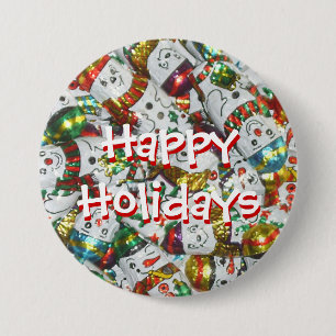 Macaron Rond 7,6 Cm Sweet Snowmen Happy Holidays bouton