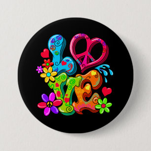 Macaron Rond 7,6 Cm SYMBOLE DE LA PAIX 60s Anti War Hippy Love