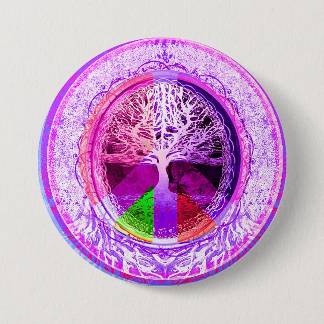 Macaron Rond 7,6 Cm Symbole de paix dans des couleurs d'arc-en-ciel (Devant)