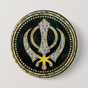 Macaron Rond 7,6 Cm Symbole décoratif de Khanda avec les pierres