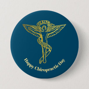 Macaron Rond 7,6 Cm Symbole Médicale de chiropratique dorée Bouton de 