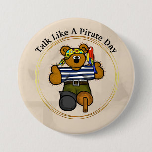 Macaron Rond 7,6 Cm Talk Like A Pirate Day Teddy Bear Pirate Button