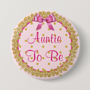 Macaron Rond 7,6 Cm Tante à être rose et or Baby shower bouton