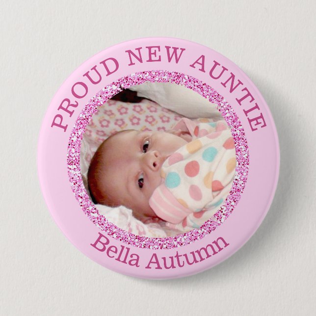 Macaron Rond 7,6 Cm Tante fière rose Button de bébé (Devant)