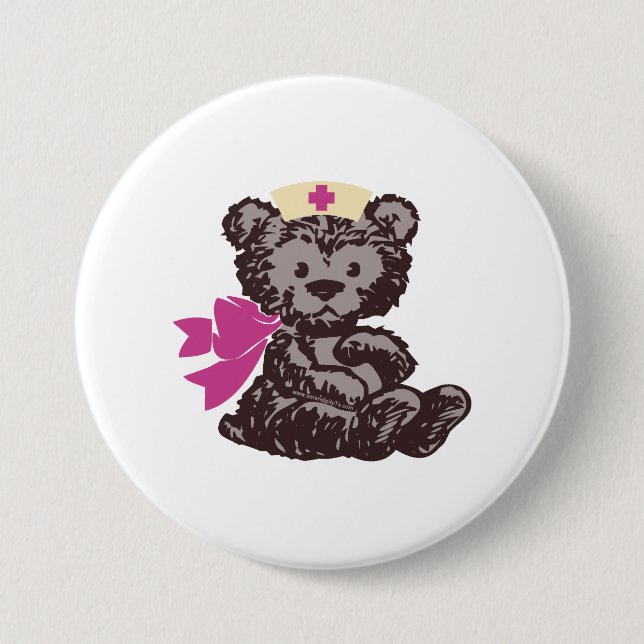 Macaron Rond 7,6 Cm Teddy Bear Nurse (Rose) (Devant)