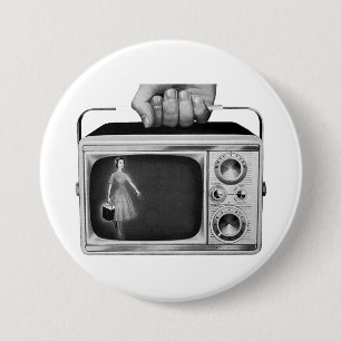 Macaron Rond 7,6 Cm Télévision portable rétro des années 1950 milieu d