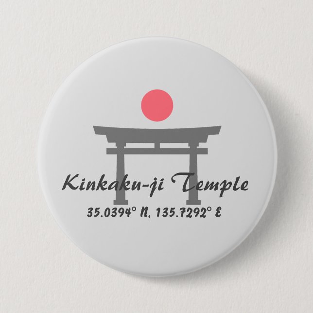 Macaron Rond 7,6 Cm Temple Kinkaku-ji Latitude Longitude (Devant)