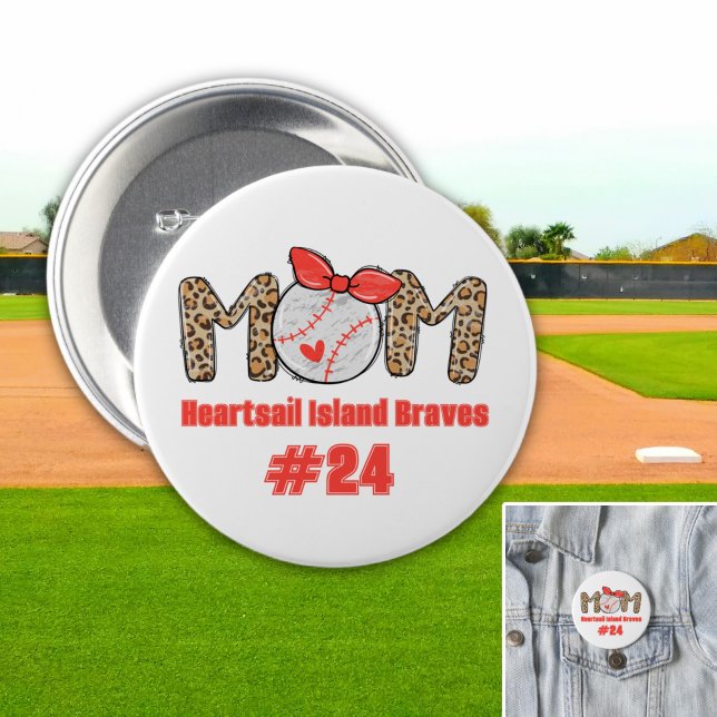 Macaron Rond 7,6 Cm Tendance Main dessinée Baseball Maman Personnalisé (Trendy Baseball Mom Personalized Button)