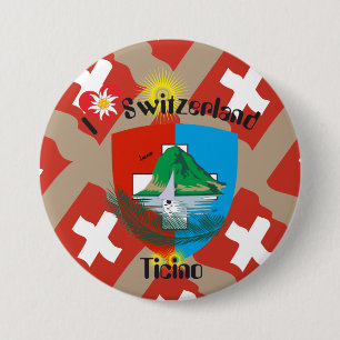 Macaron Rond 7,6 Cm Tessin - Ticino - Suisse - Svizzera Buttons