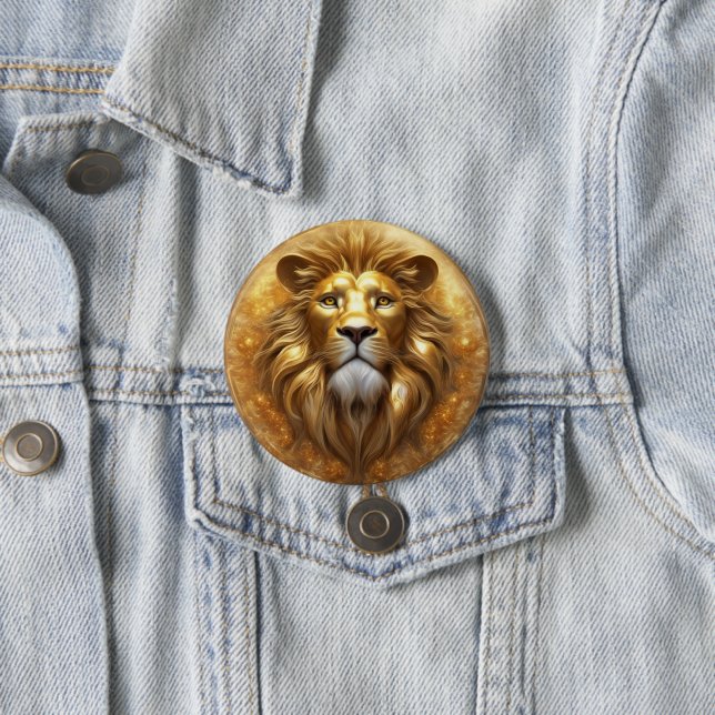 Macaron Rond 7,6 Cm Tête de lion doré superbe (En situation)