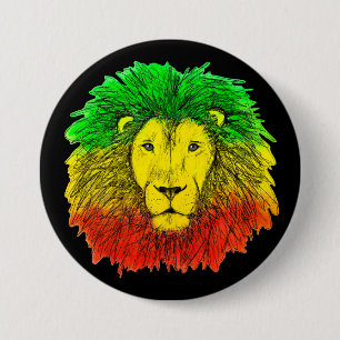 Macaron Rond 7,6 Cm Tête de lion Rasta rouge jaune vert dessin Jamaïqu