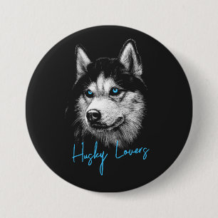 Macaron Rond 7,6 Cm Tête de portrait Husky Sibérien Avec Yeux Bleus