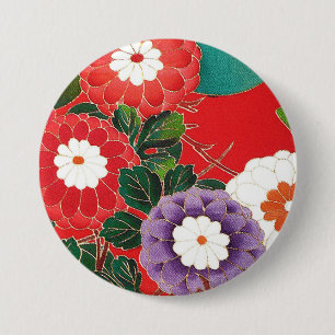 Macaron Rond 7,6 Cm Textile japonais vintage - Dahlias rouges
