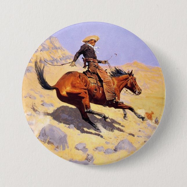 Macaron Rond 7,6 Cm The Cowboy (par Frederic Remington) (Devant)