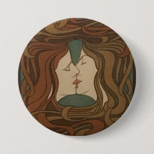 Macaron Rond 7,6 Cm The Kiss 1898, femme - Art Nouveau - Illustration