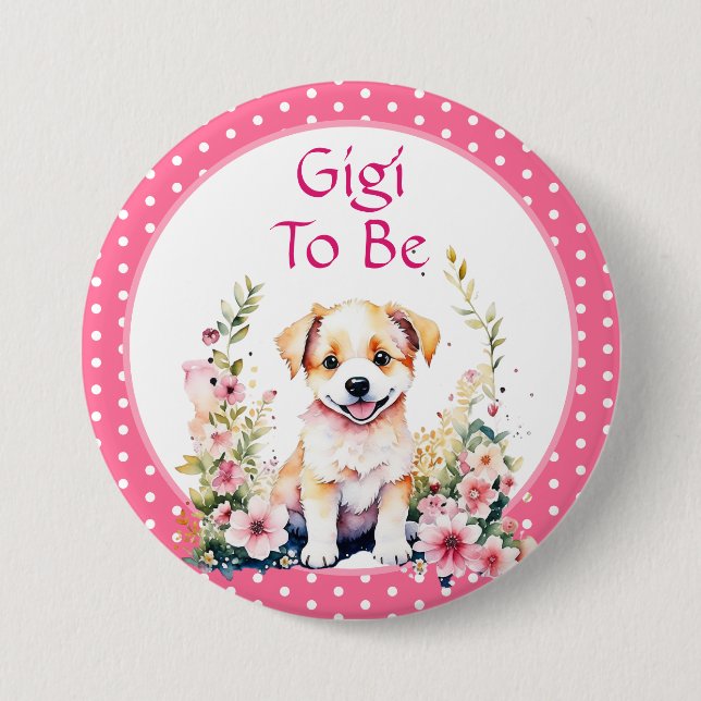 Macaron Rond 7,6 Cm Thème de chiot Gigi | BABY SHOWER (Devant)