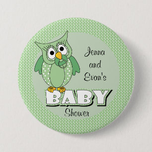Macaron Rond 7,6 Cm Thème vert de baby shower de hibou de point de