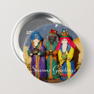 Macaron Rond 7,6 Cm Three kings bearing gifts for baby Jesus christmas