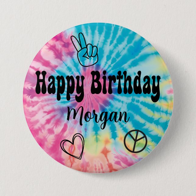 Macaron Rond 7,6 Cm Tie Dye fête d'anniversaire (Devant)